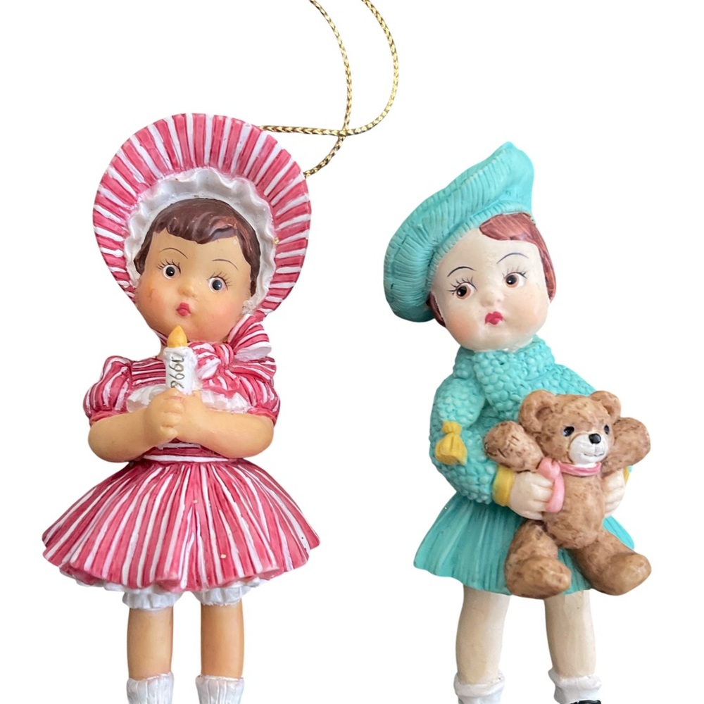 EFFANBEE Doll Company 1996 Christmas Ornaments Striped Pink and Teal NWOT